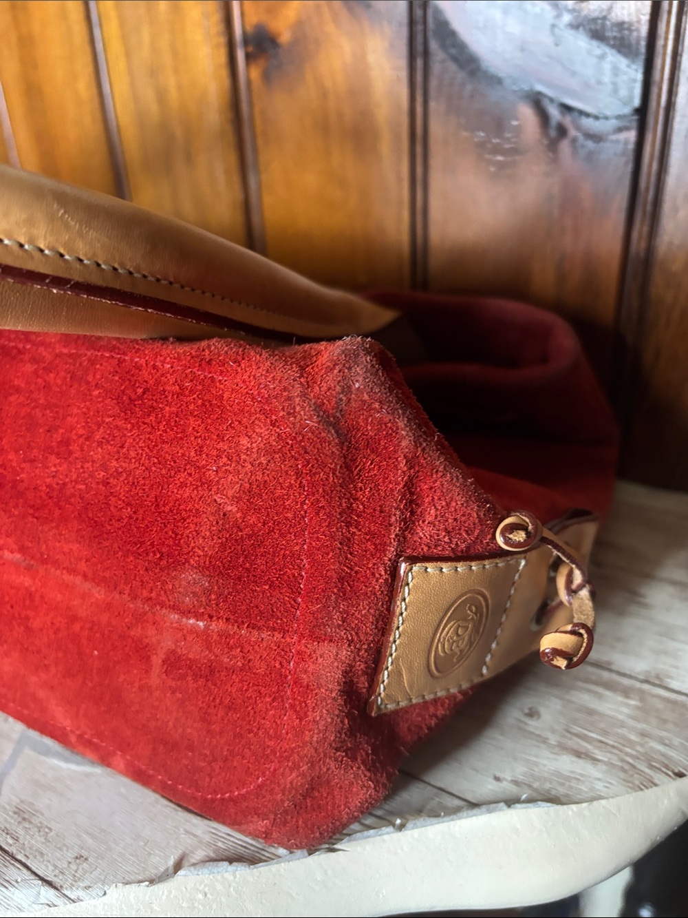 Dooney & Bourke Red Suede Tote with Tan Handles - Picture 10 of 16